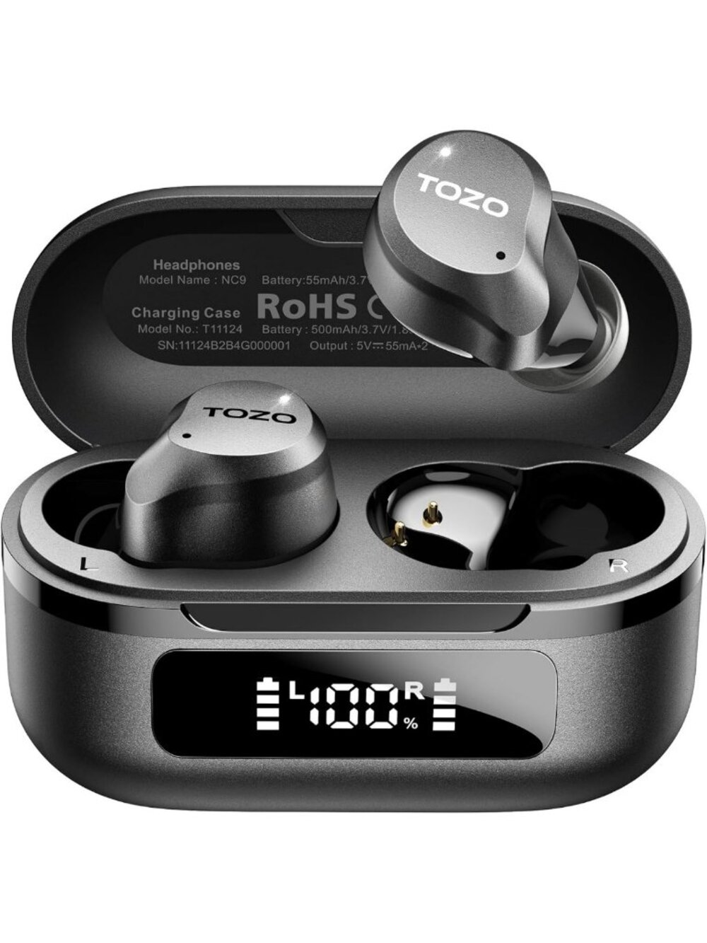 Hybrid Active Noise Cancelling Wireless Earbuds with 60H Playtime & LED Display